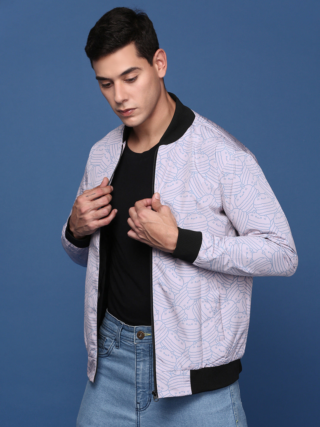 Men Printed Pink Bomber Jacket