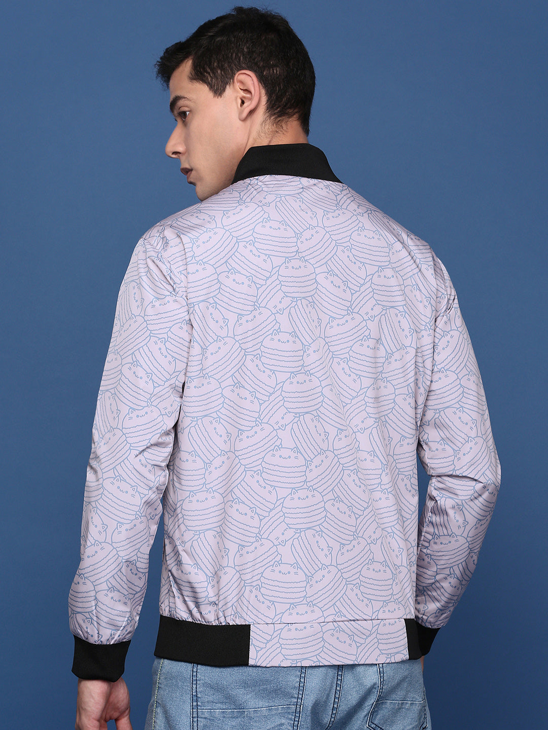 Men Printed Pink Bomber Jacket