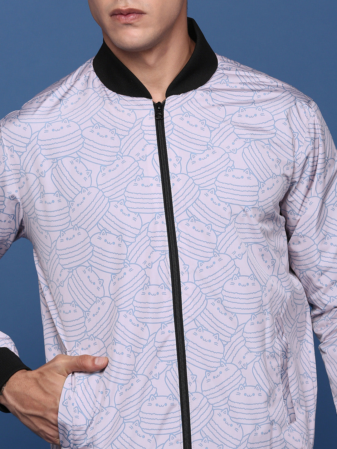 Men Printed Pink Bomber Jacket