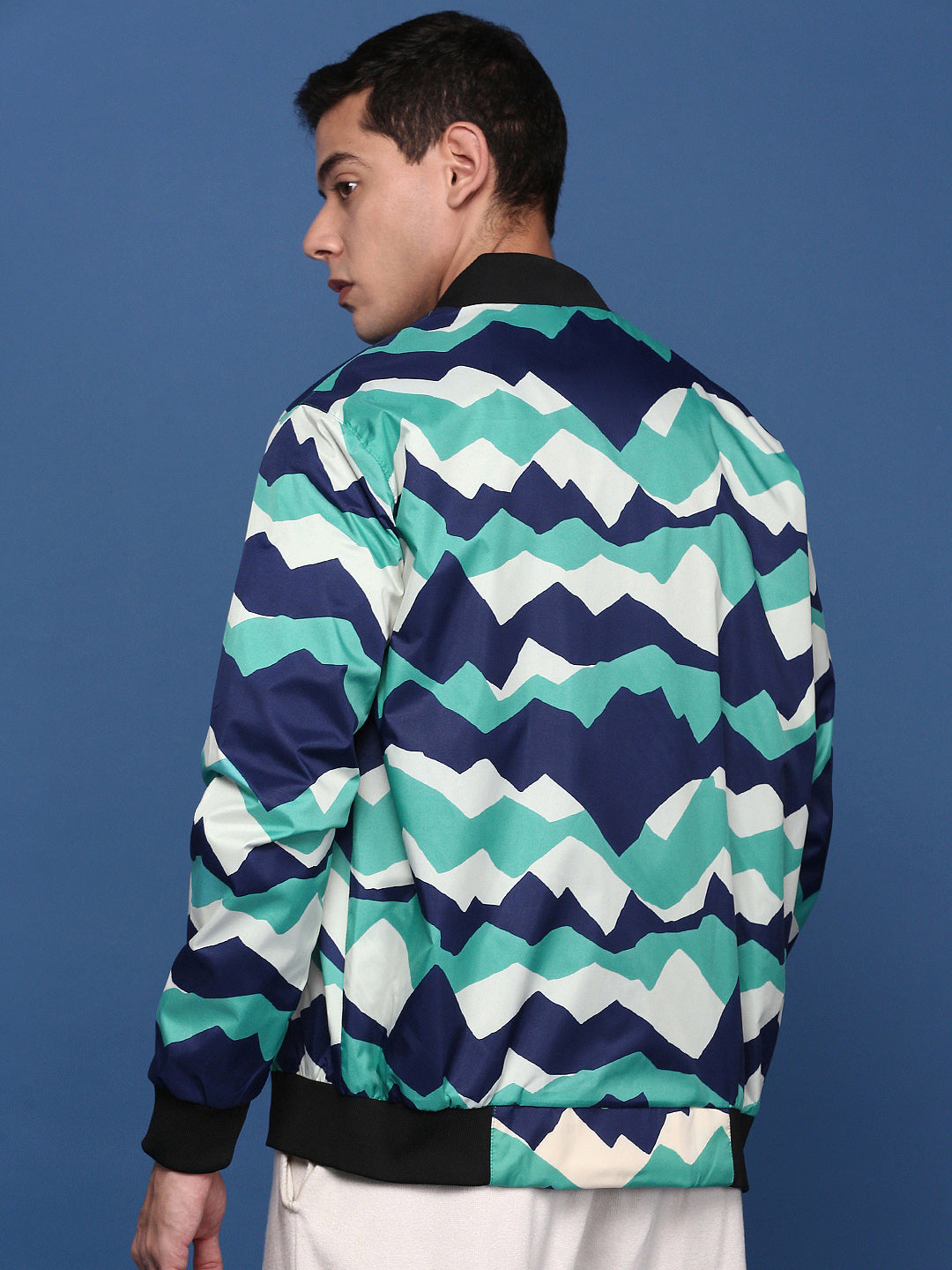 Men Printed Sea Green Bomber Jacket