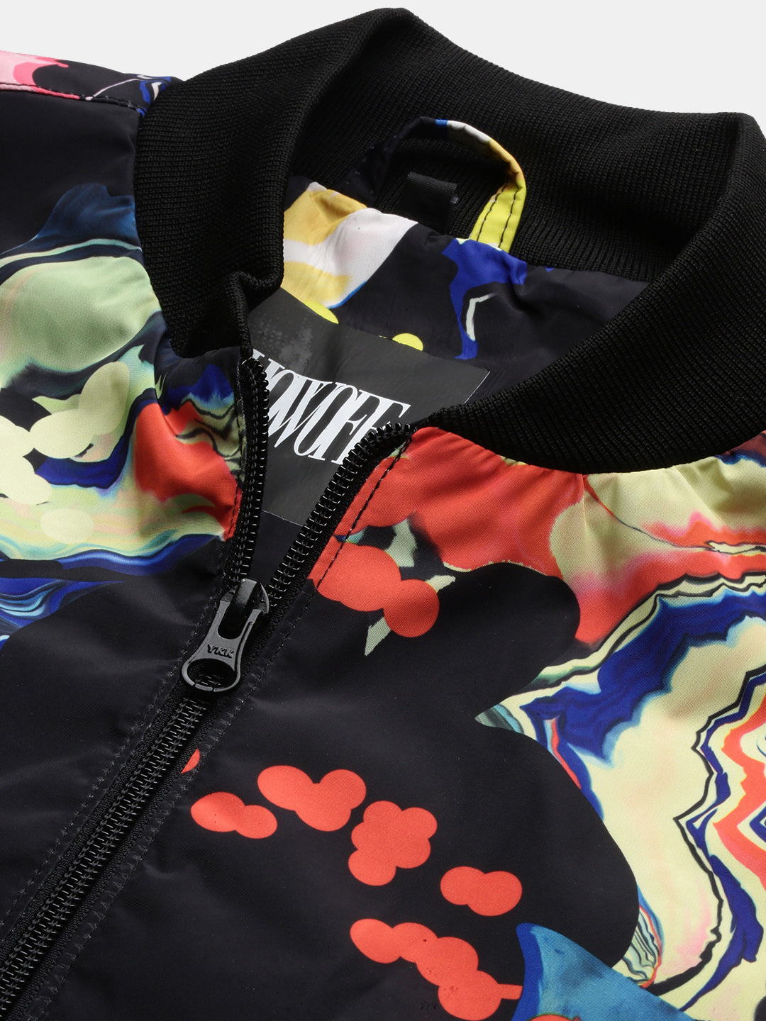 Men Printed Black Bomber Jacket