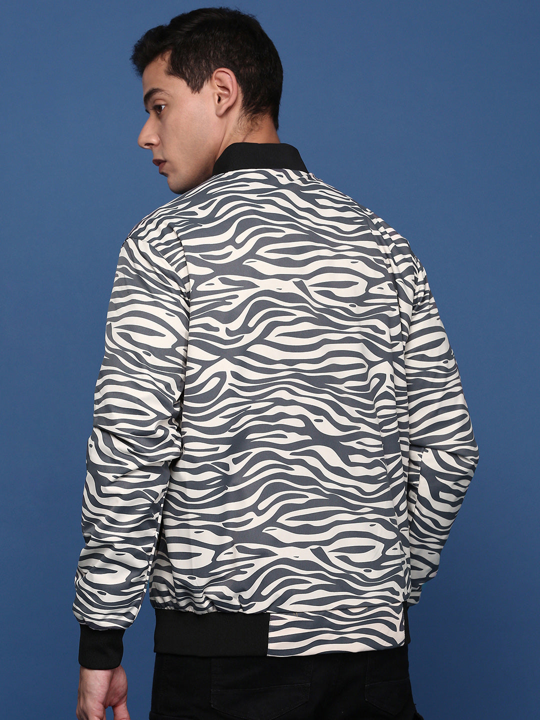 Men Printed Grey Bomber Jacket