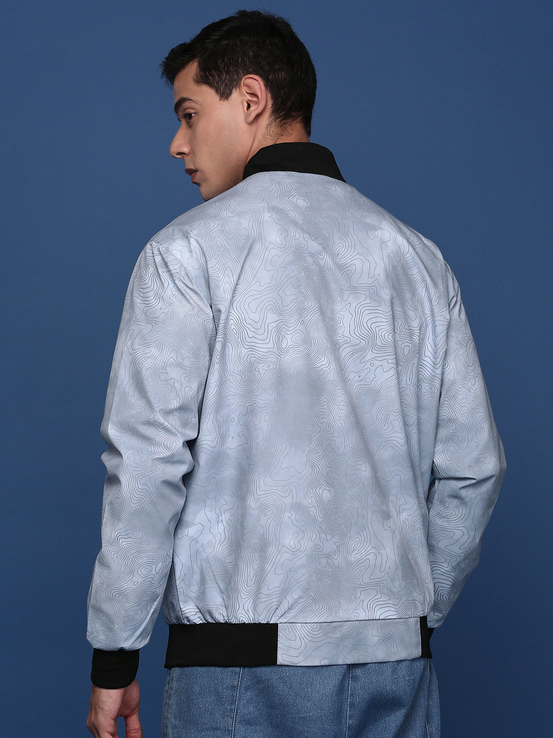 Men Printed Grey Bomber Jacket