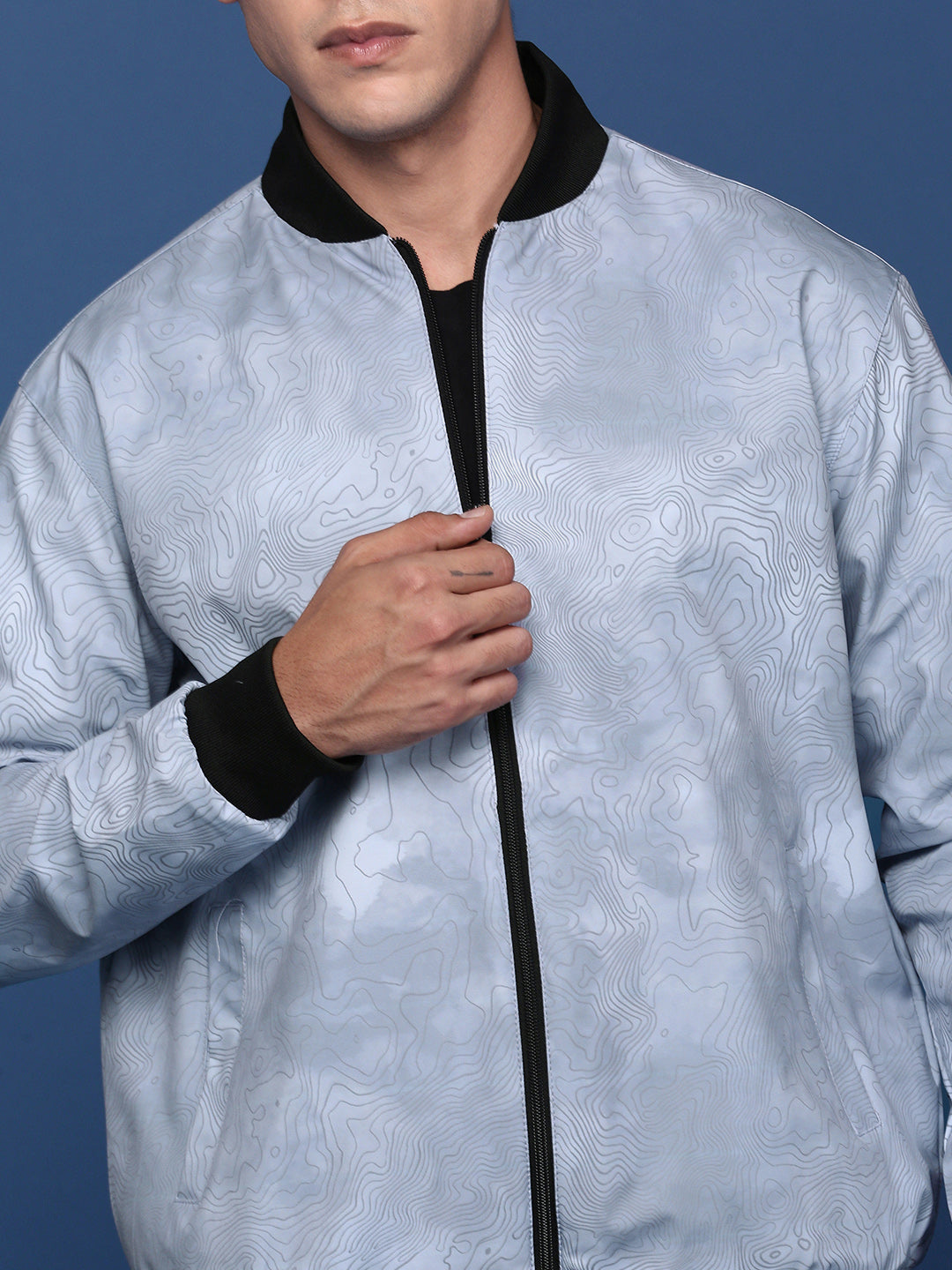 Men Printed Grey Bomber Jacket