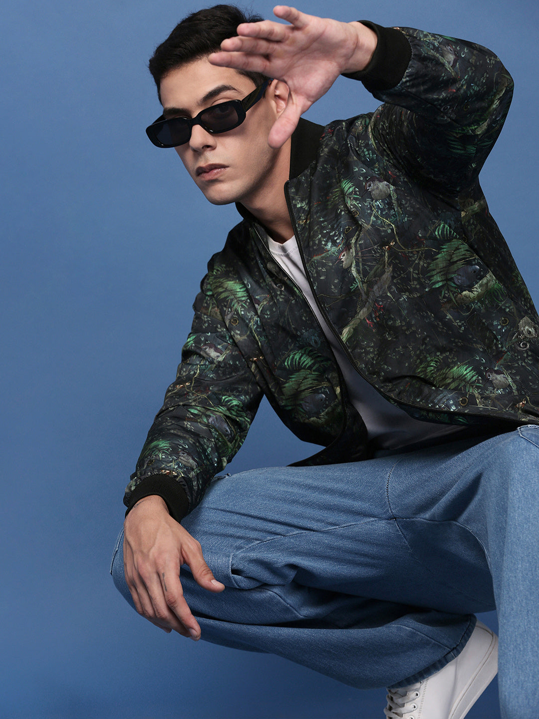 Men Printed Green Bomber Jacket