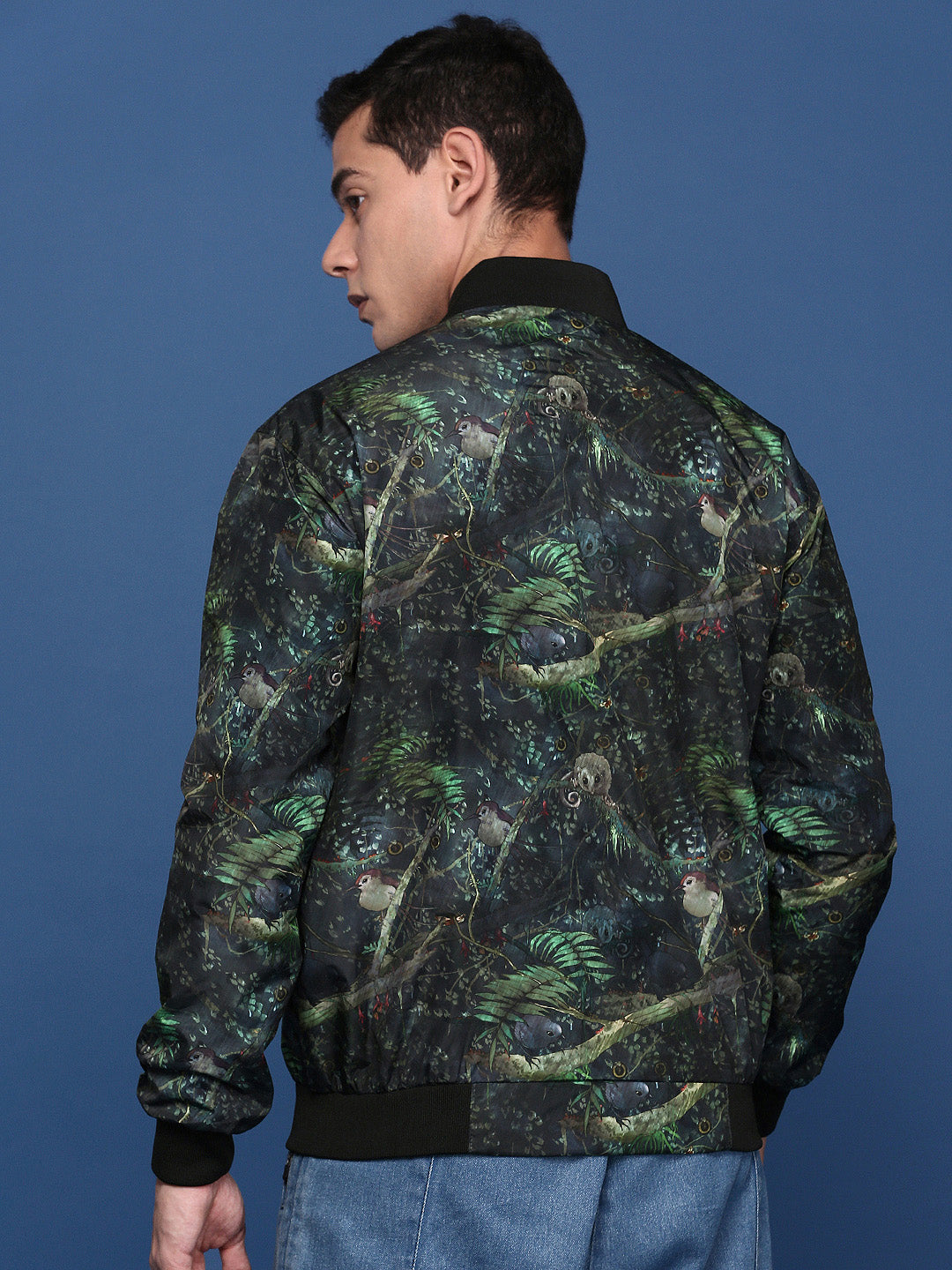 Men Printed Green Bomber Jacket