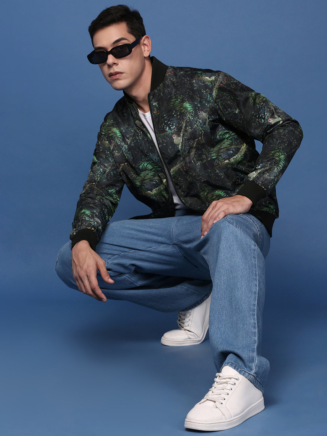 Men Printed Green Bomber Jacket