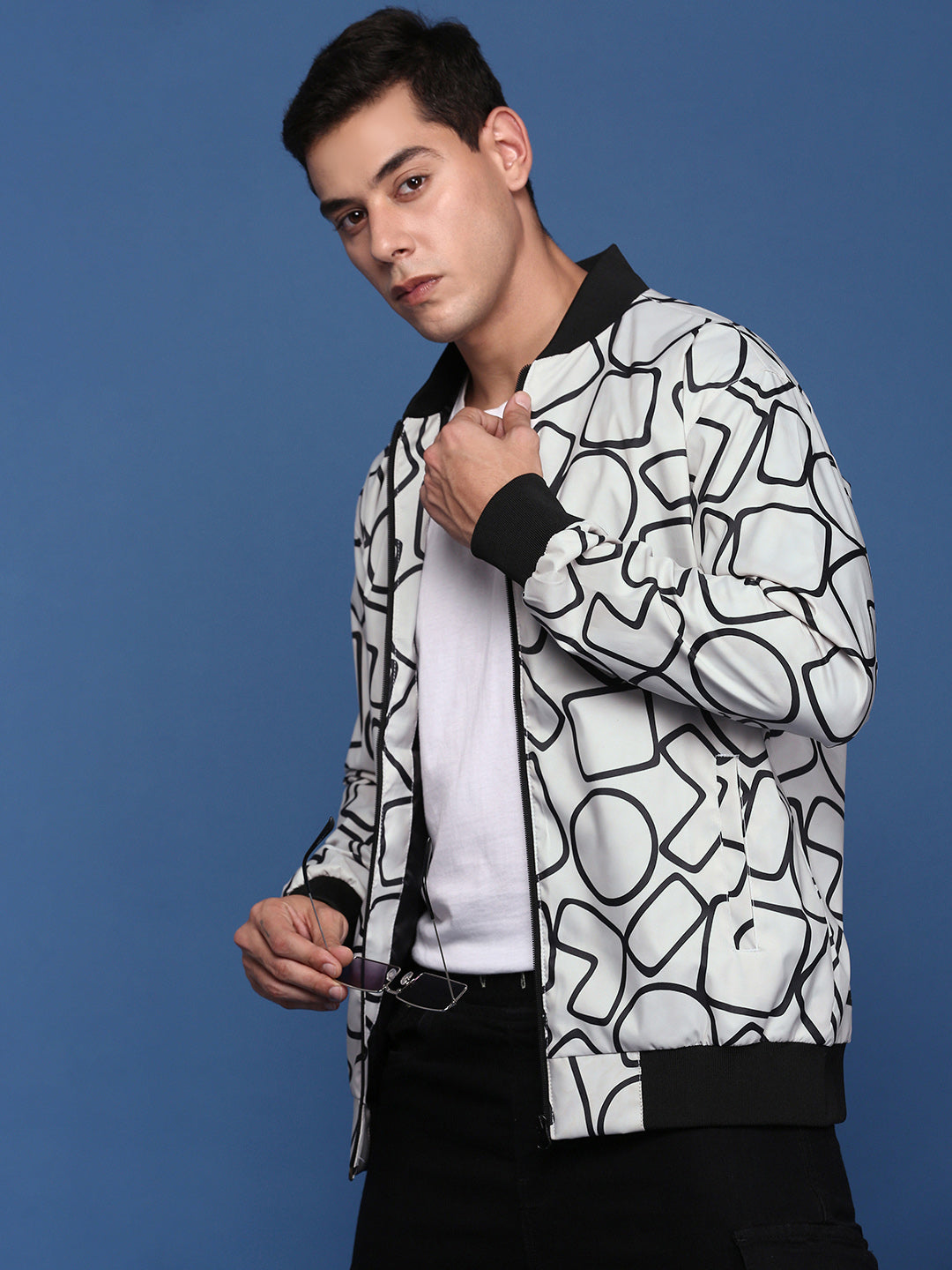 Men Printed Grey Bomber Jacket