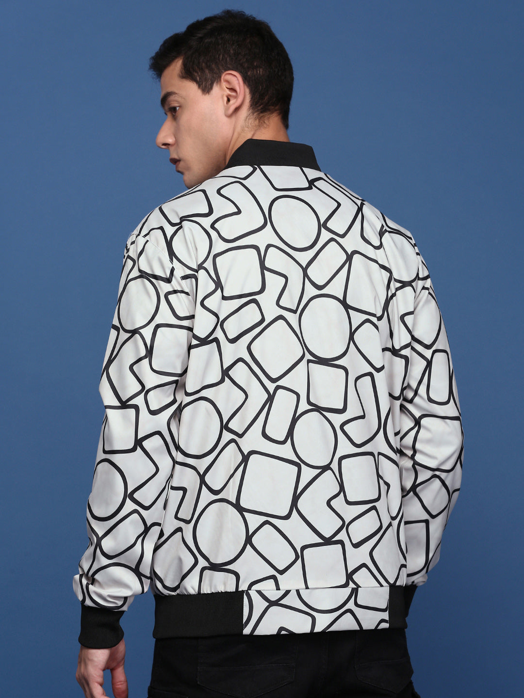 Men Printed Grey Bomber Jacket