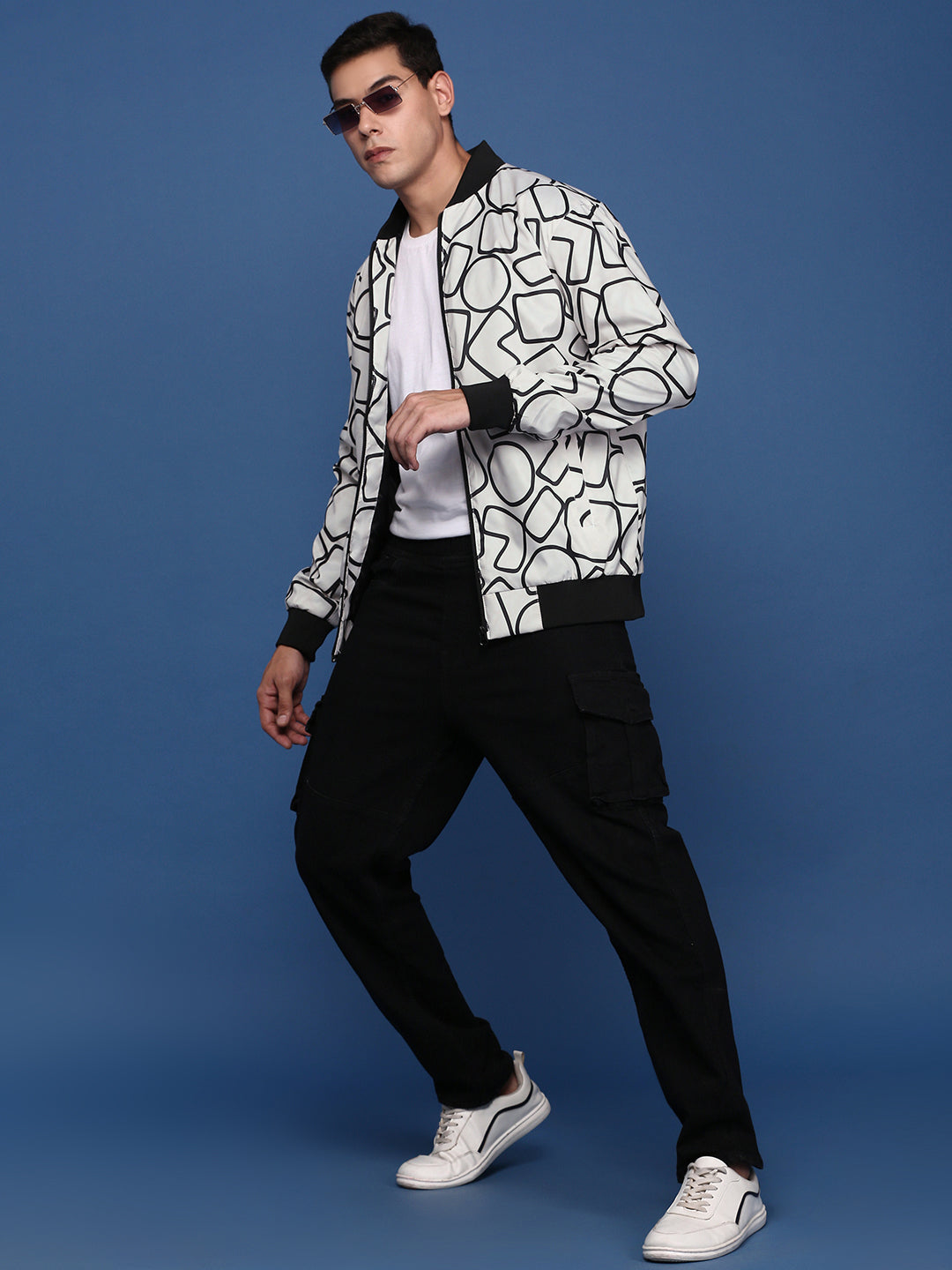 Men Printed Grey Bomber Jacket