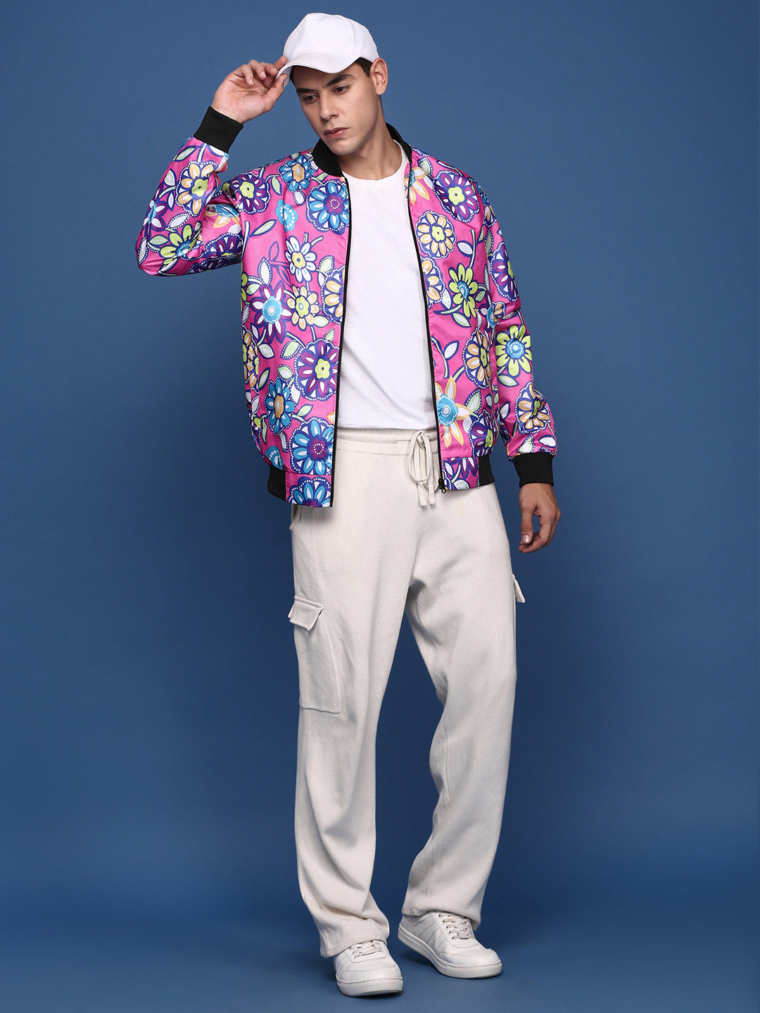 Men Printed Pink Bomber Jacket