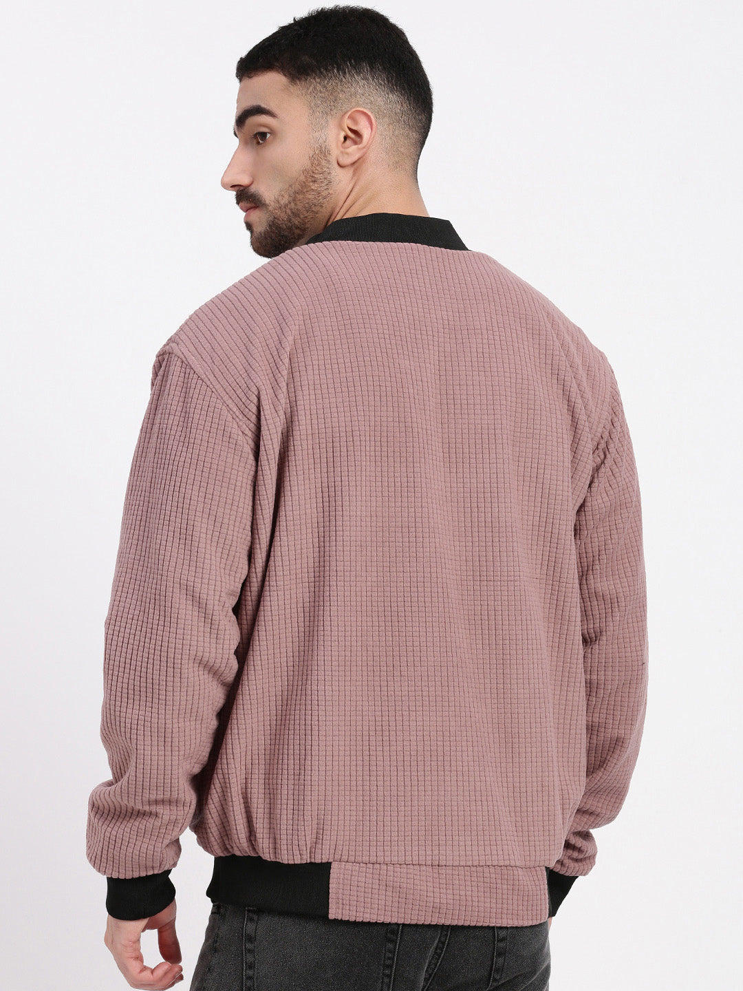 Men Mauve Solid Bomber Jacket