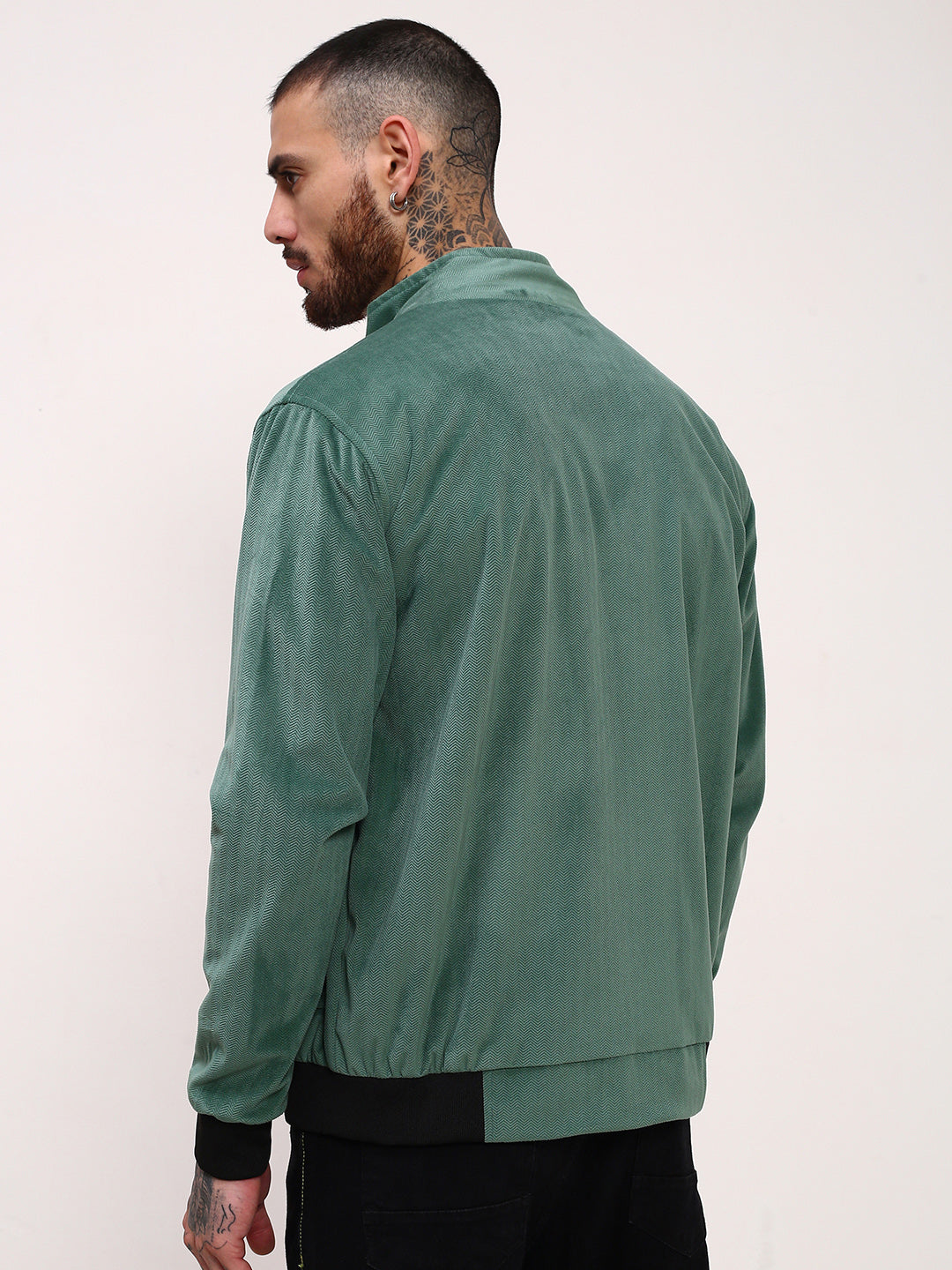 Men Green Solid Bomber Jacket