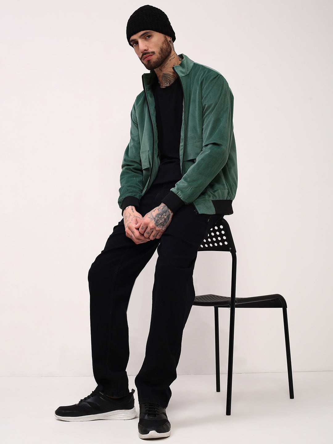 Men Green Solid Bomber Jacket