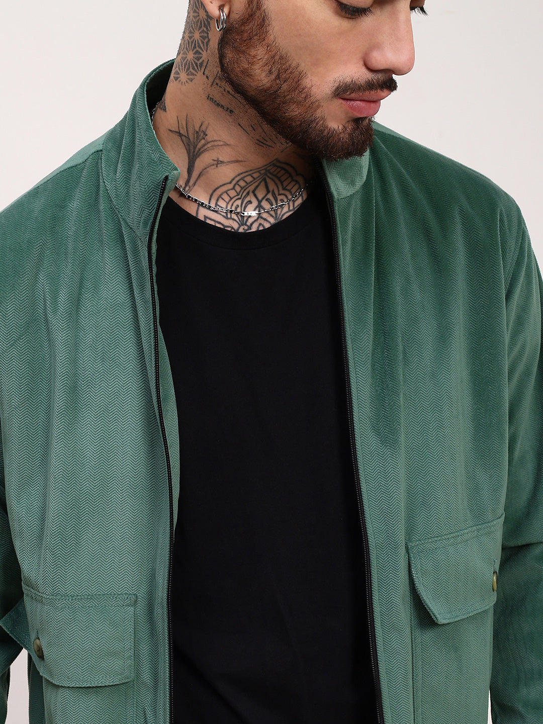 Men Green Solid Bomber Jacket