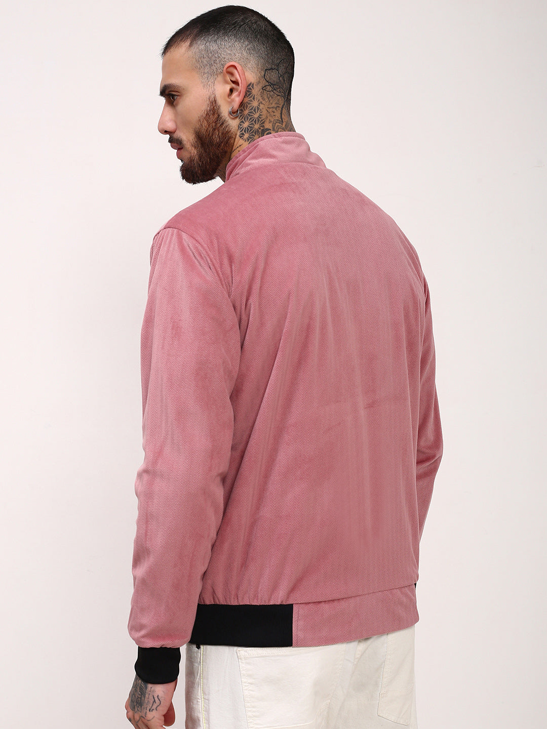 Men Pink Solid Bomber Jacket