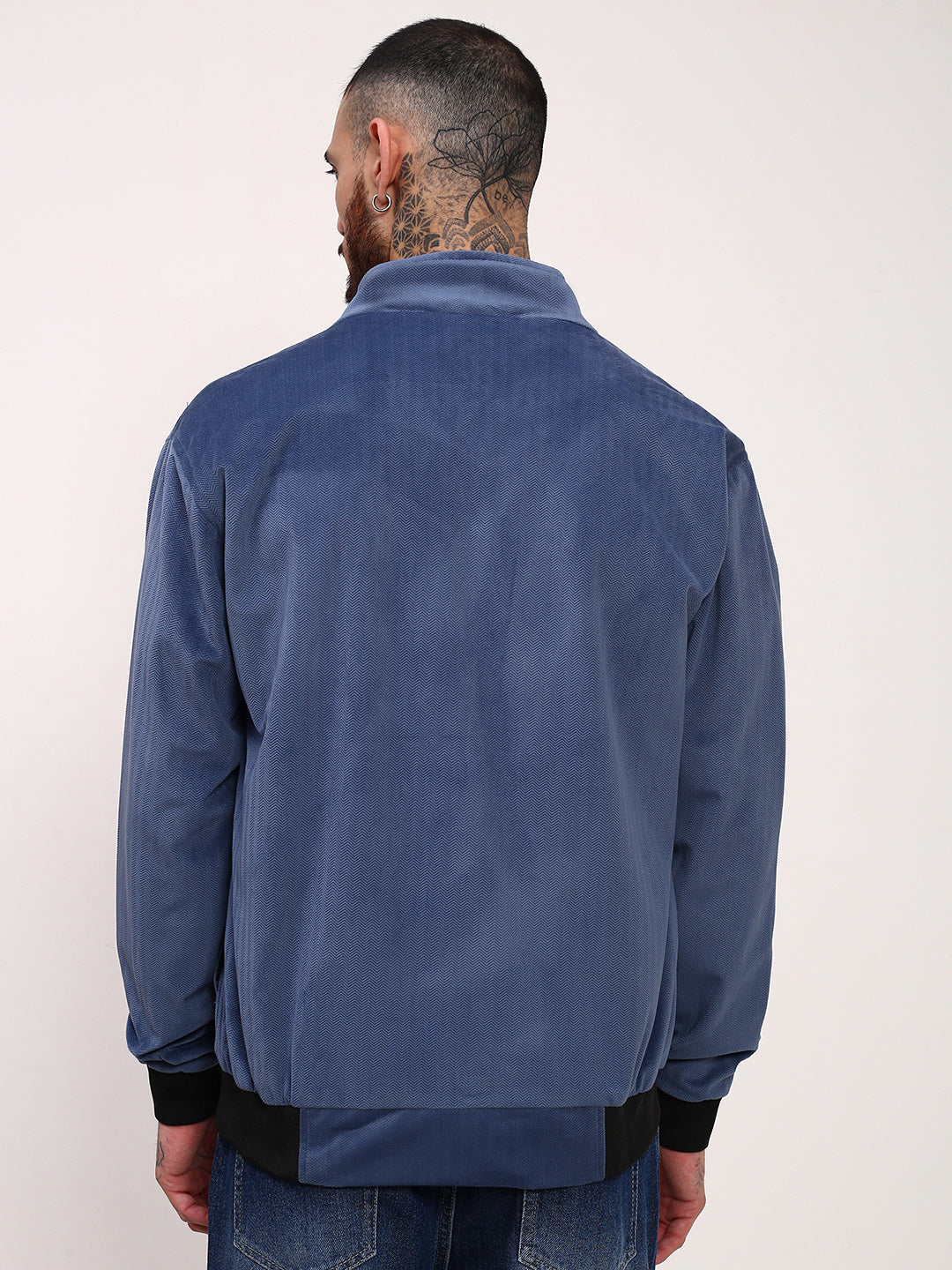 Men Blue Solid Bomber Jacket