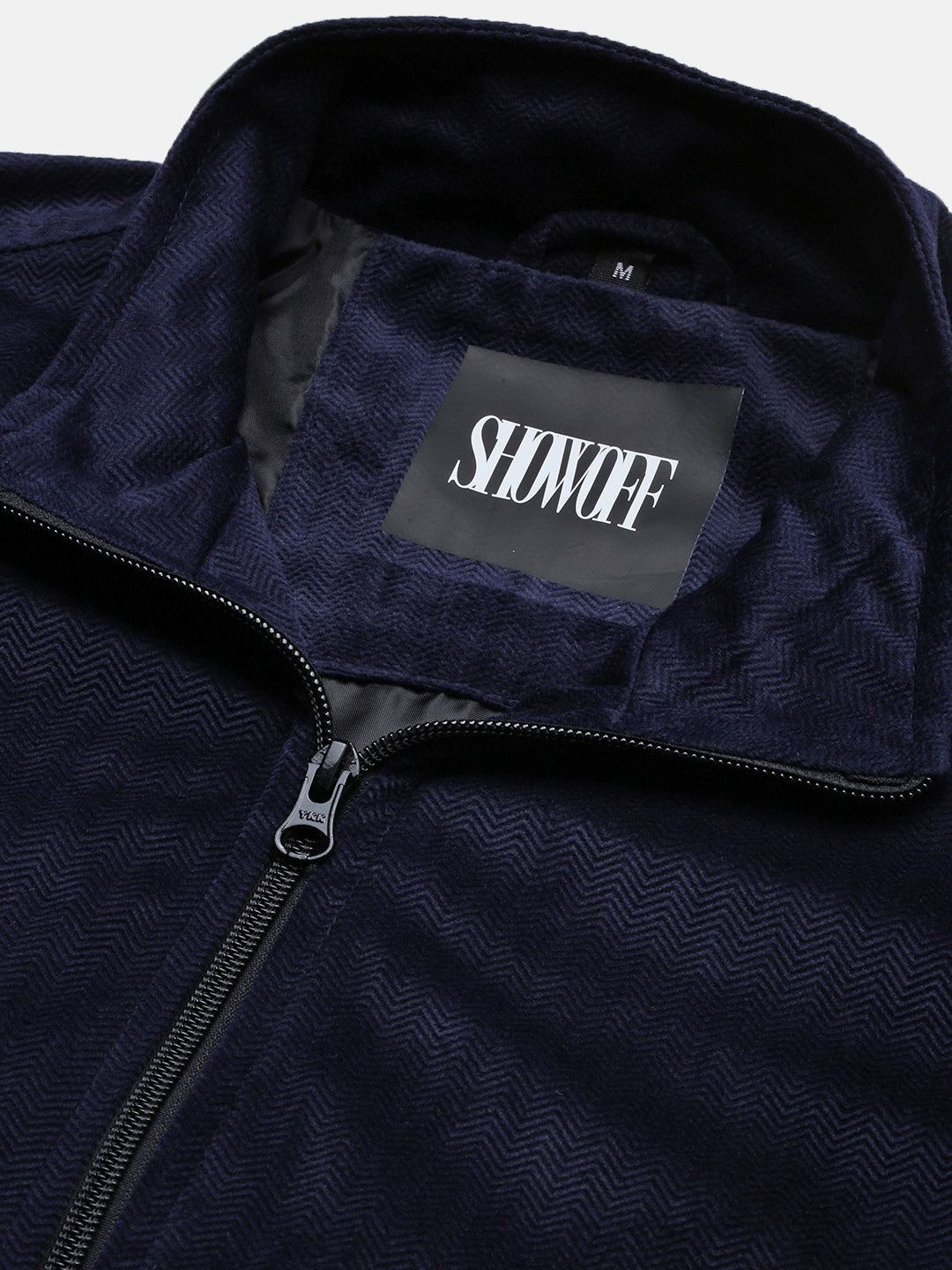 Men Navy Blue Solid Bomber Jacket