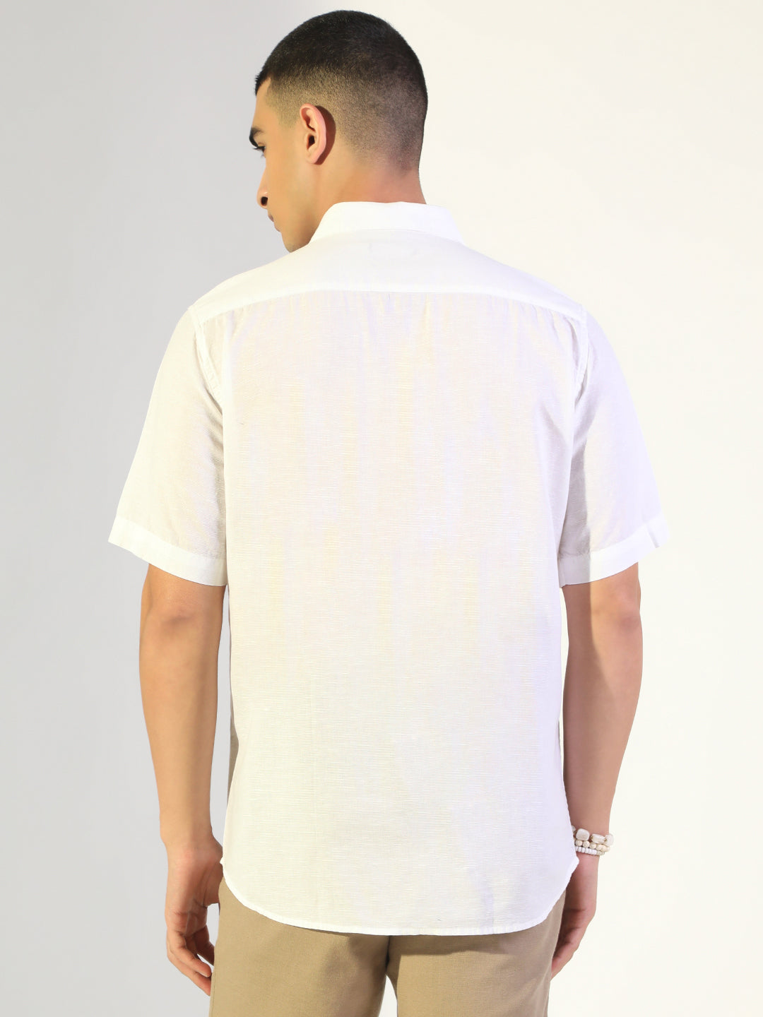 Men's White Regular Fit Short Sleeve Casual Shirt with Chest Pocket