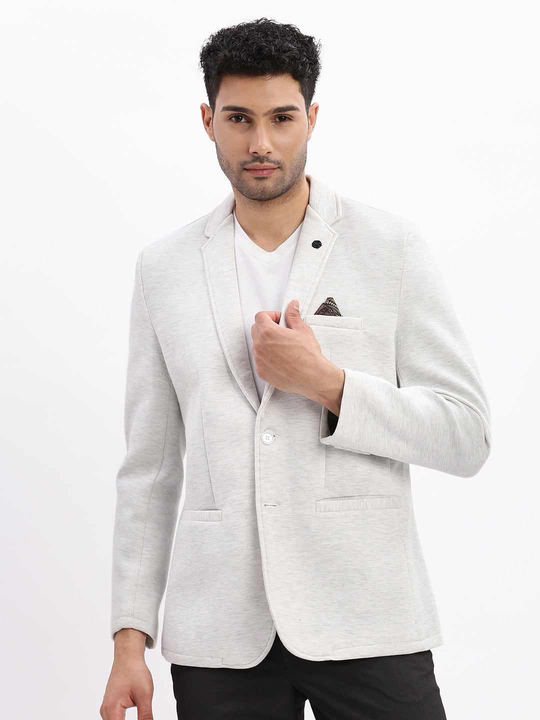 Men's Grey Single-Breasted Slim Fit Blazer with Notched Lapel