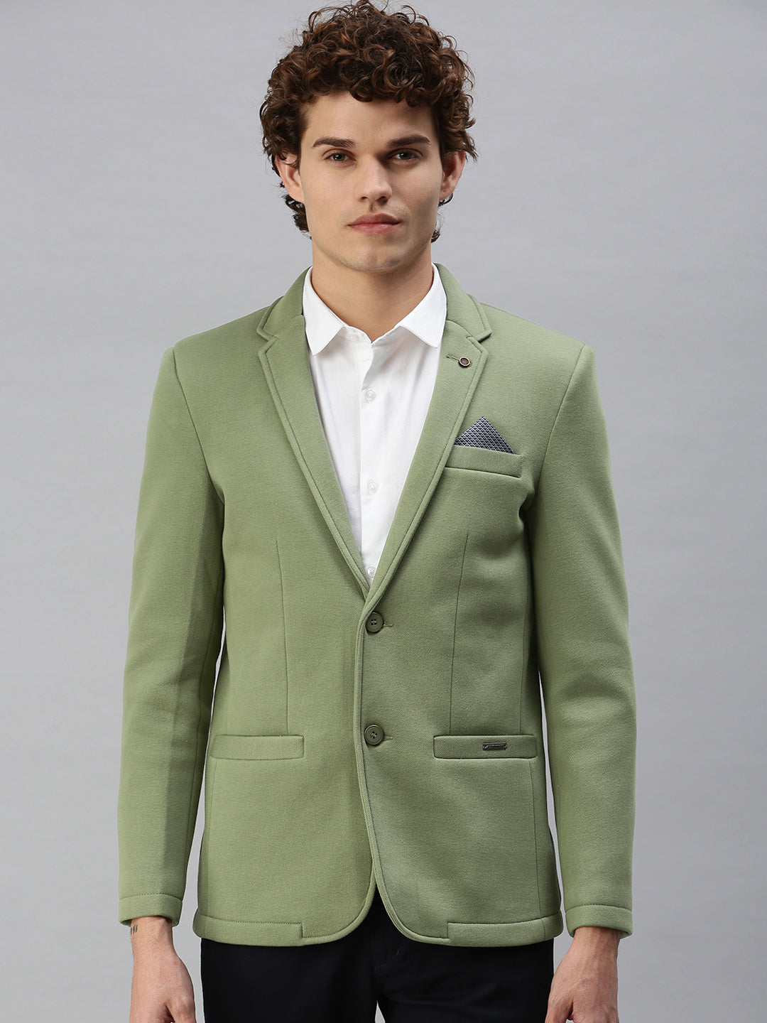 Men's Green Single-Breasted Slim Fit Blazer with Notched Lapel