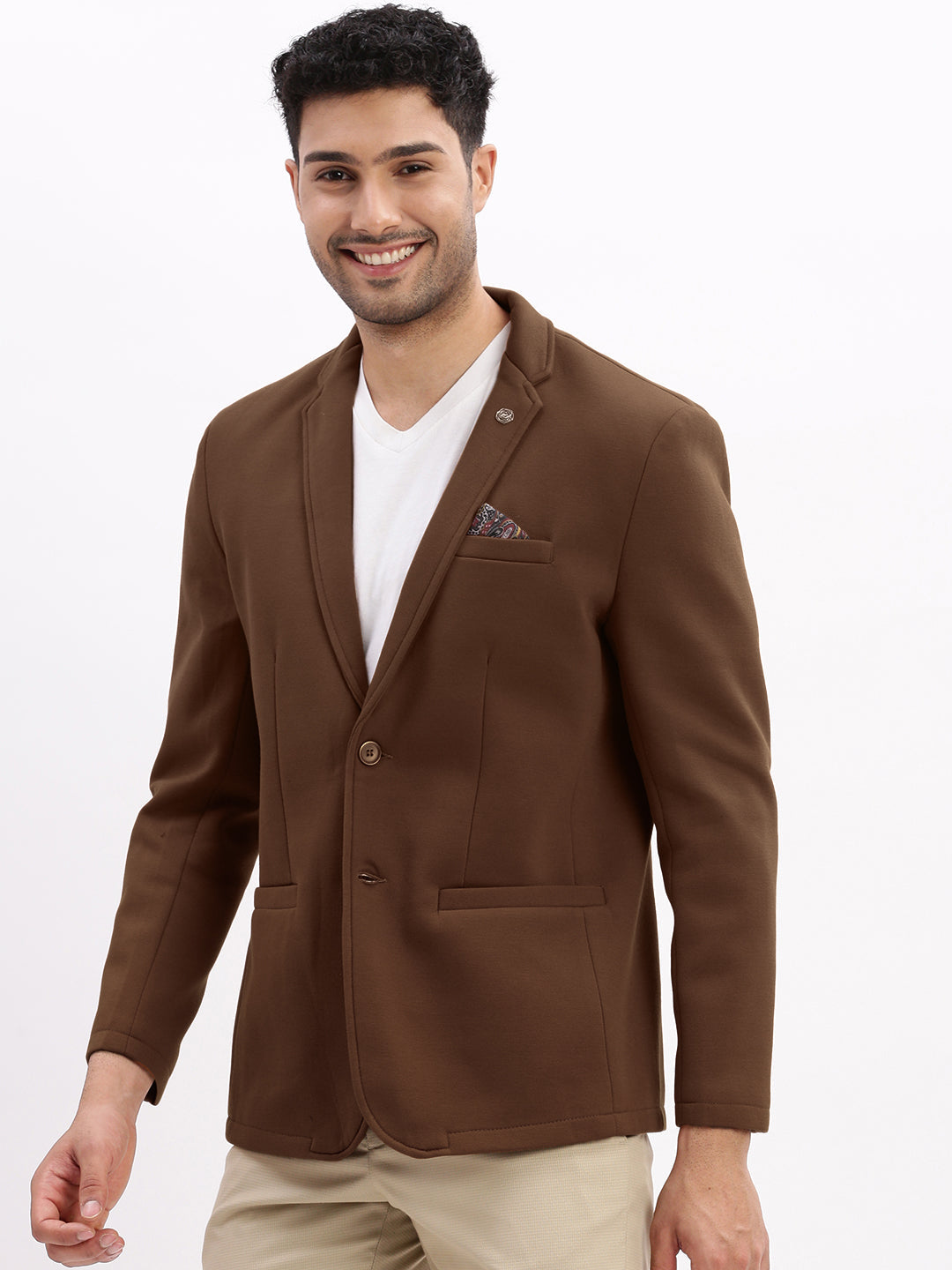 Men's Brown Single-Breasted Slim Fit Blazer with Notch Lapel