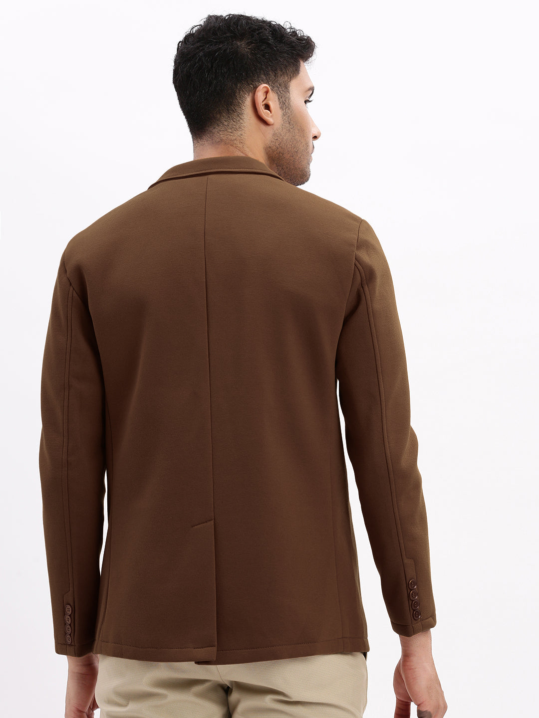 Men's Brown Single-Breasted Slim Fit Blazer with Notch Lapel