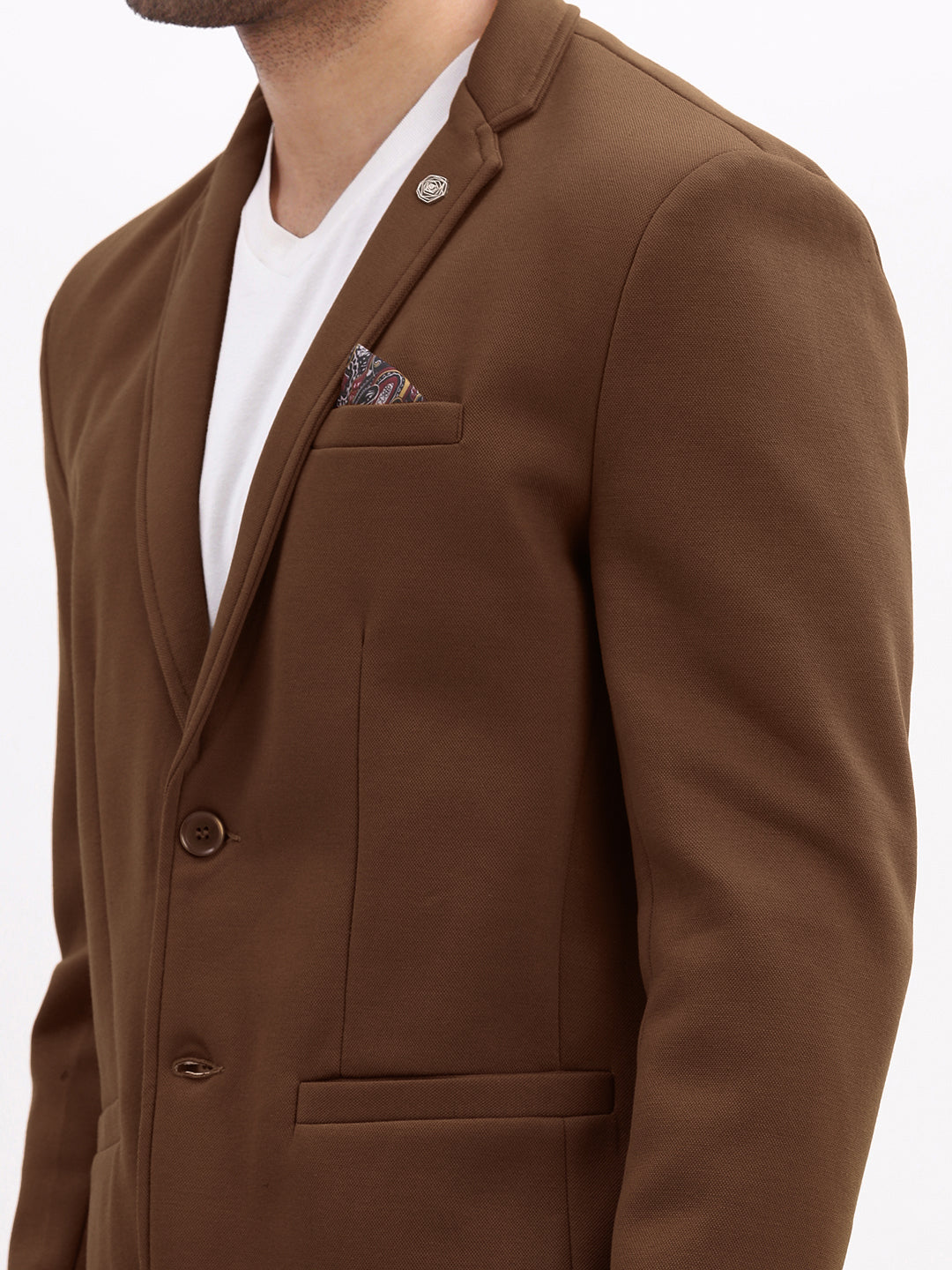Men's Brown Single-Breasted Slim Fit Blazer with Notch Lapel