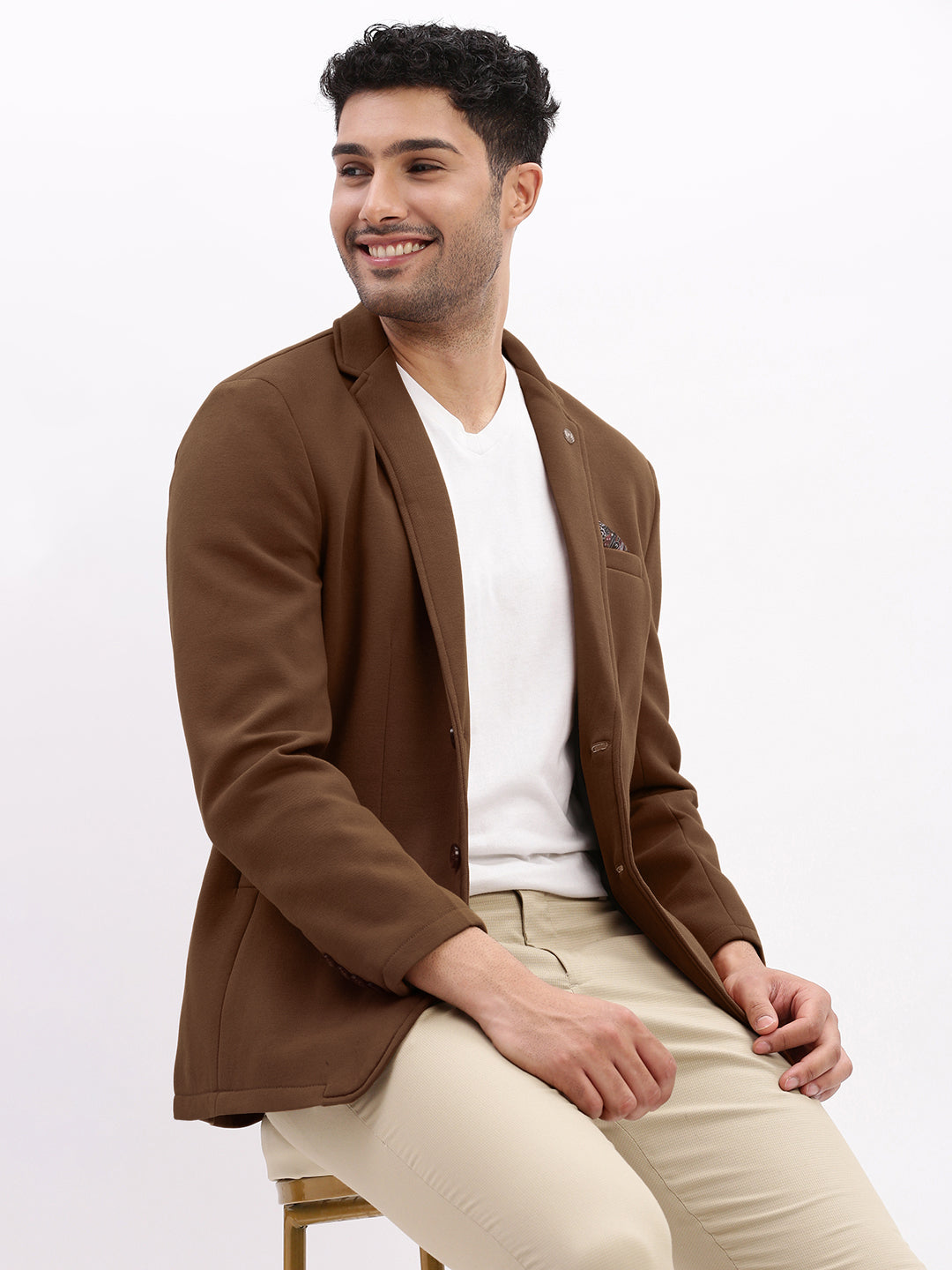 Men's Brown Single-Breasted Slim Fit Blazer with Notch Lapel