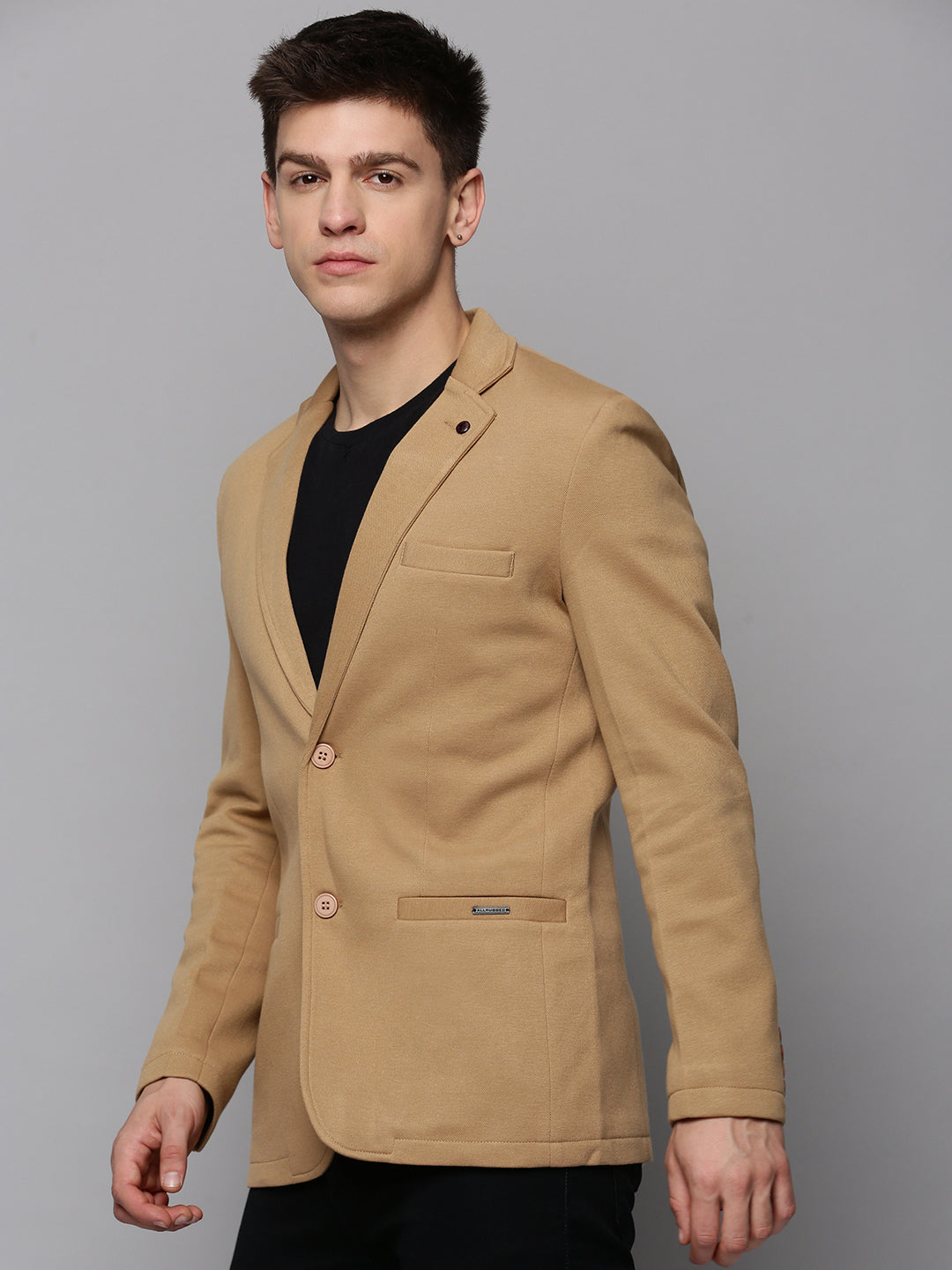 Men Brown Solid Single Breasted Blazer