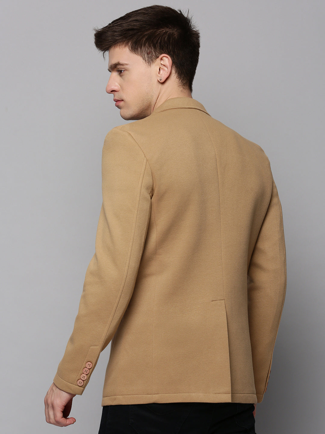 Men Brown Solid Single Breasted Blazer