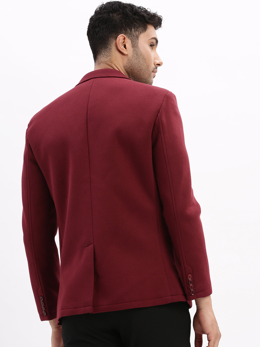 Men Maroon Solid Single Breasted Blazer