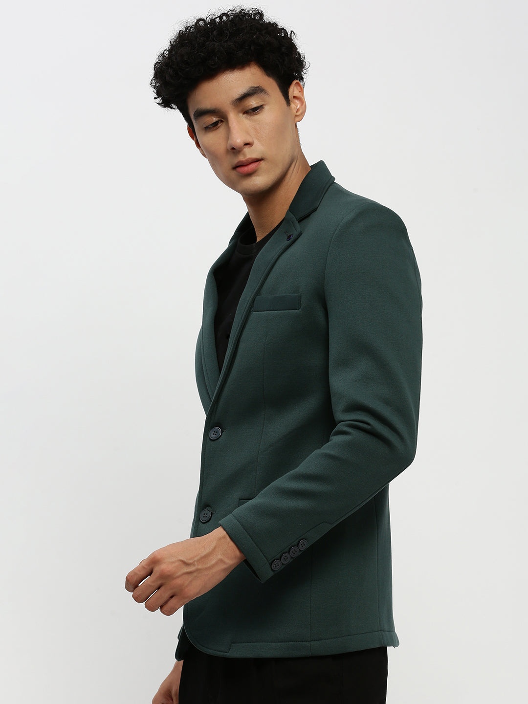 Men Green Solid Single Breasted Blazer