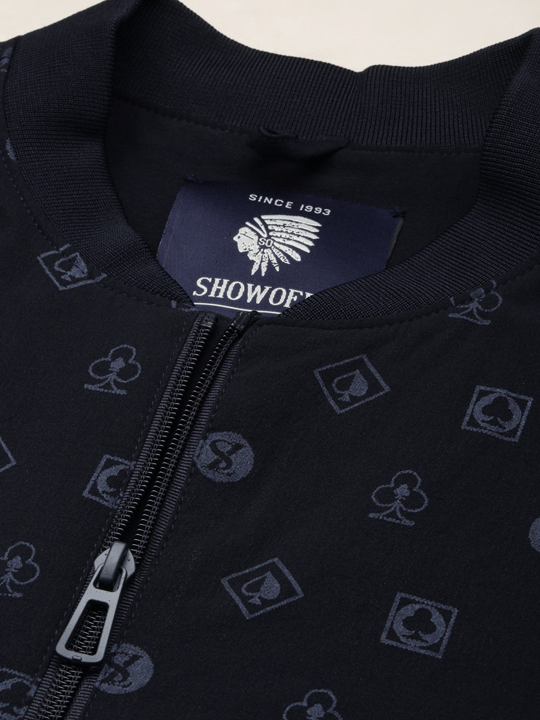 Men's Mandarin Collar Solid Navy Blue Open Front Jacket