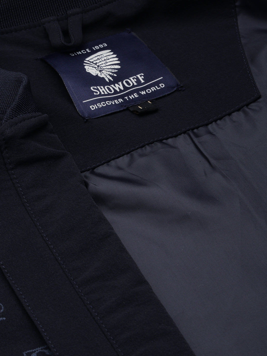 Men's Mandarin Collar Solid Navy Blue Open Front Jacket