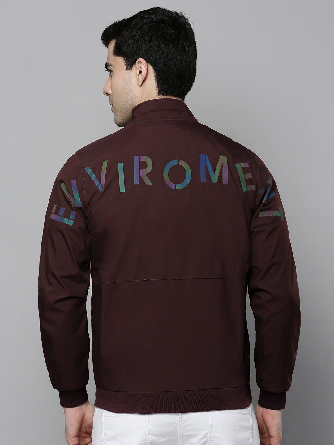 Men's Typography Maroon Mock Collar Zipper Jacket