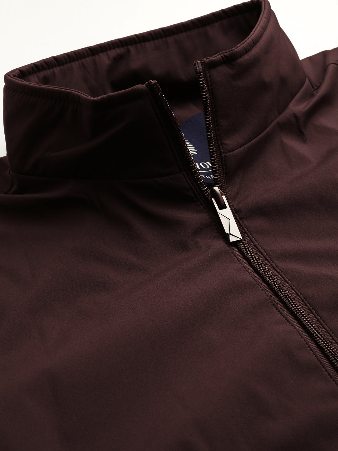 Men's Typography Maroon Mock Collar Zipper Jacket
