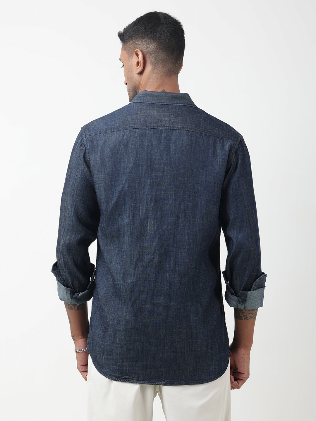 Men's Denim Navy Blue Button-Down Shirt