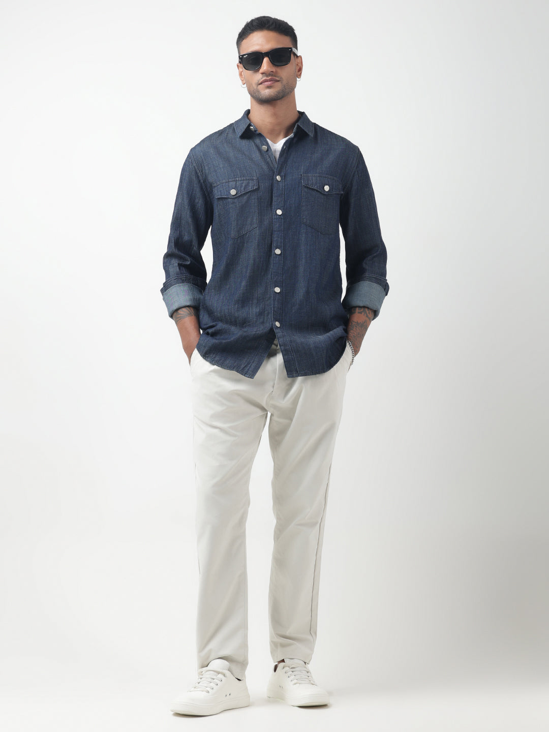 Men's Denim Navy Blue Button-Down Shirt