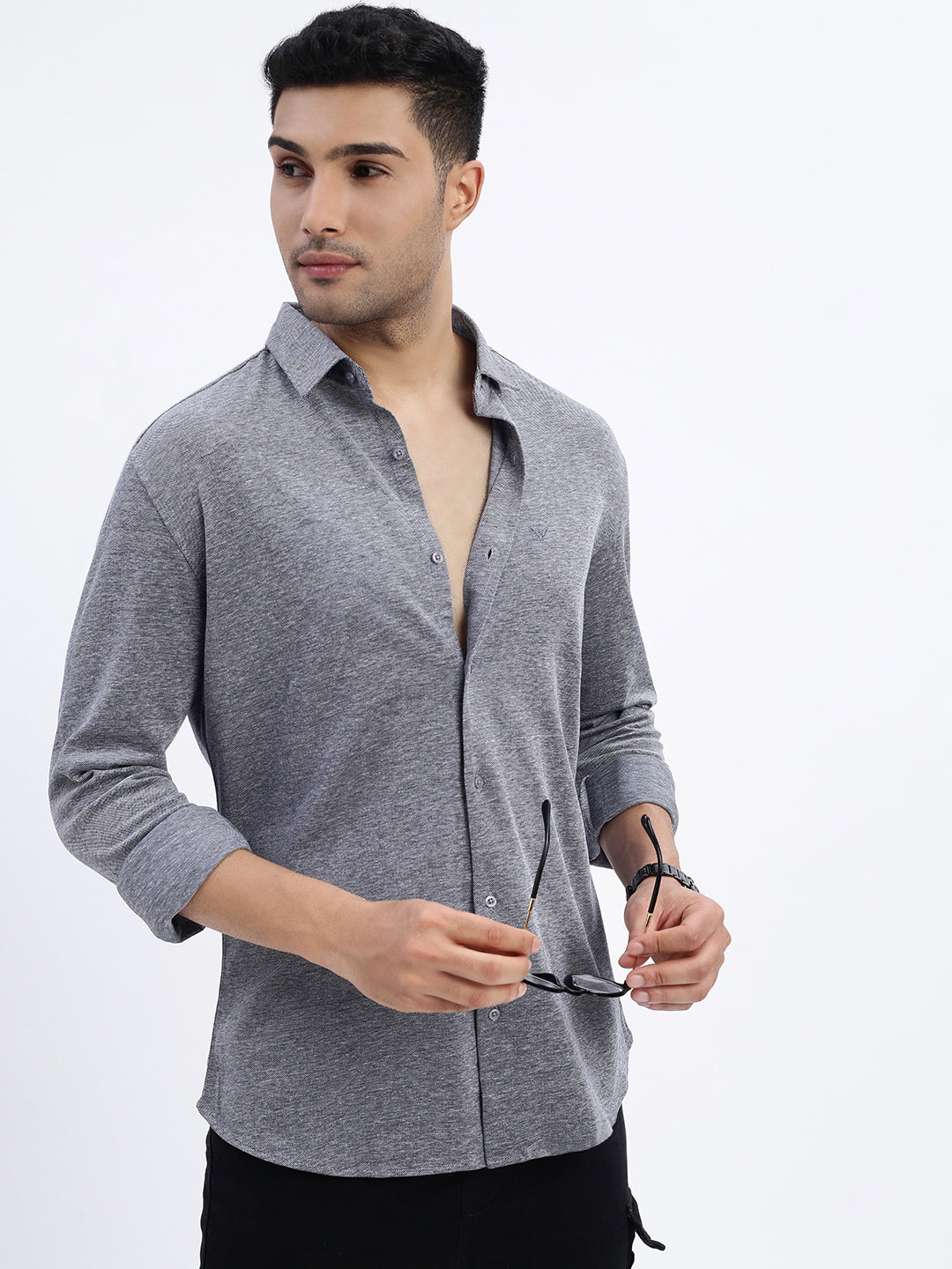 Men Grey Solid Slim Fit Shirt