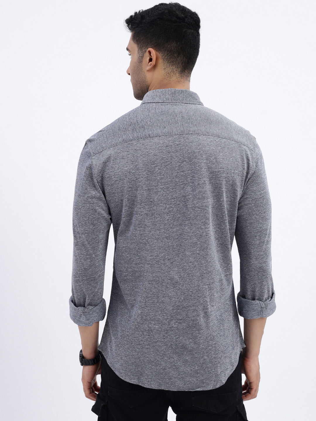 Men Grey Solid Slim Fit Shirt