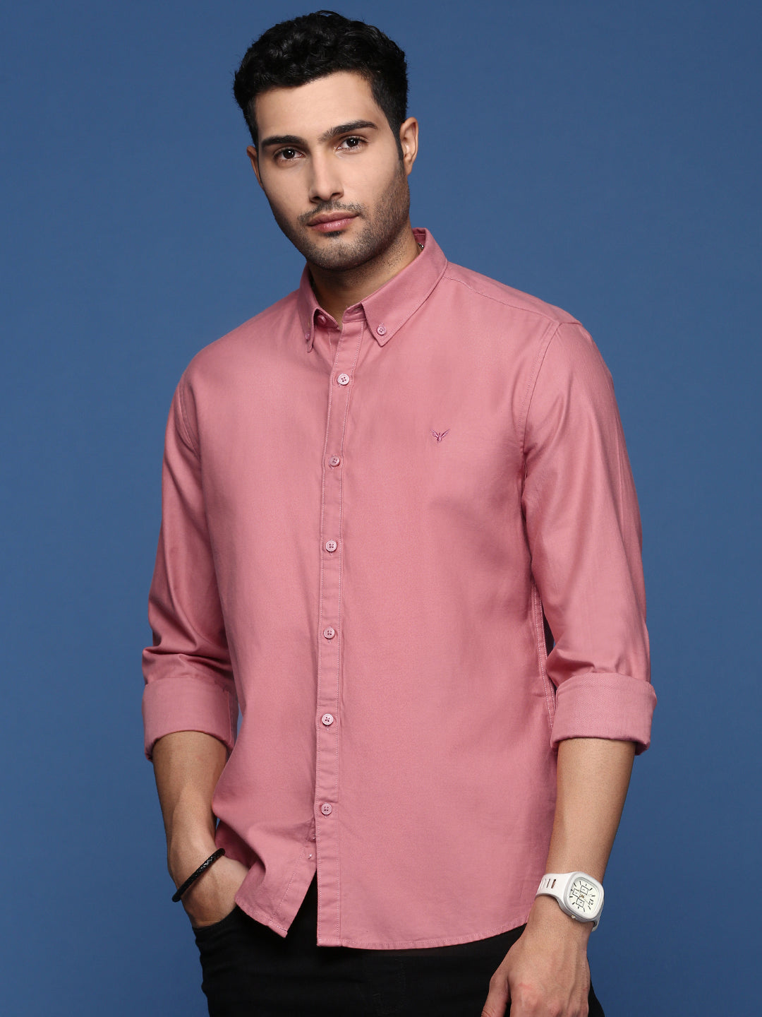 Men Solid Mauve Slim Fit Shirt