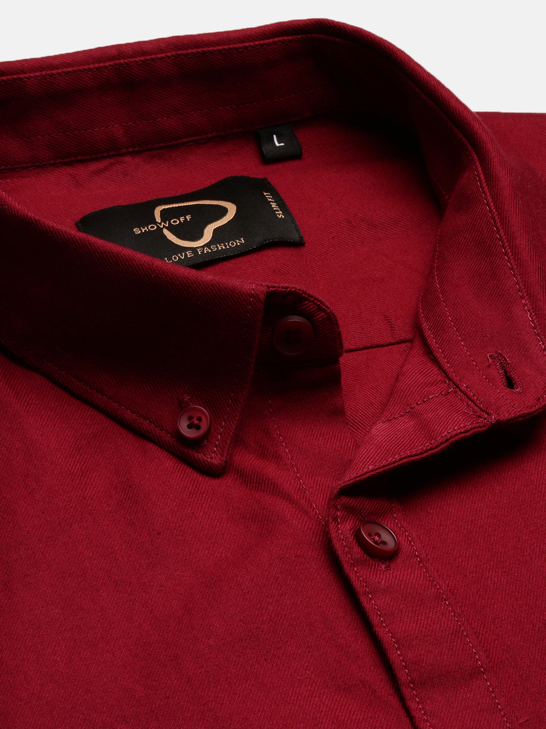 Men Spread Collar Solid Slim Fit Maroon Shirt