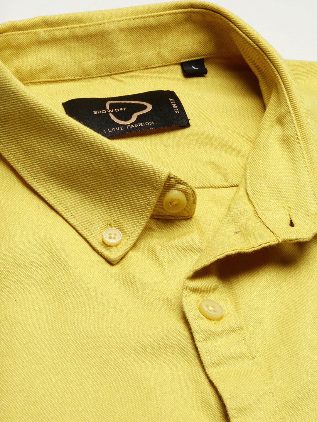 Men Spread Collar Solid Slim Fit Yellow Shirt