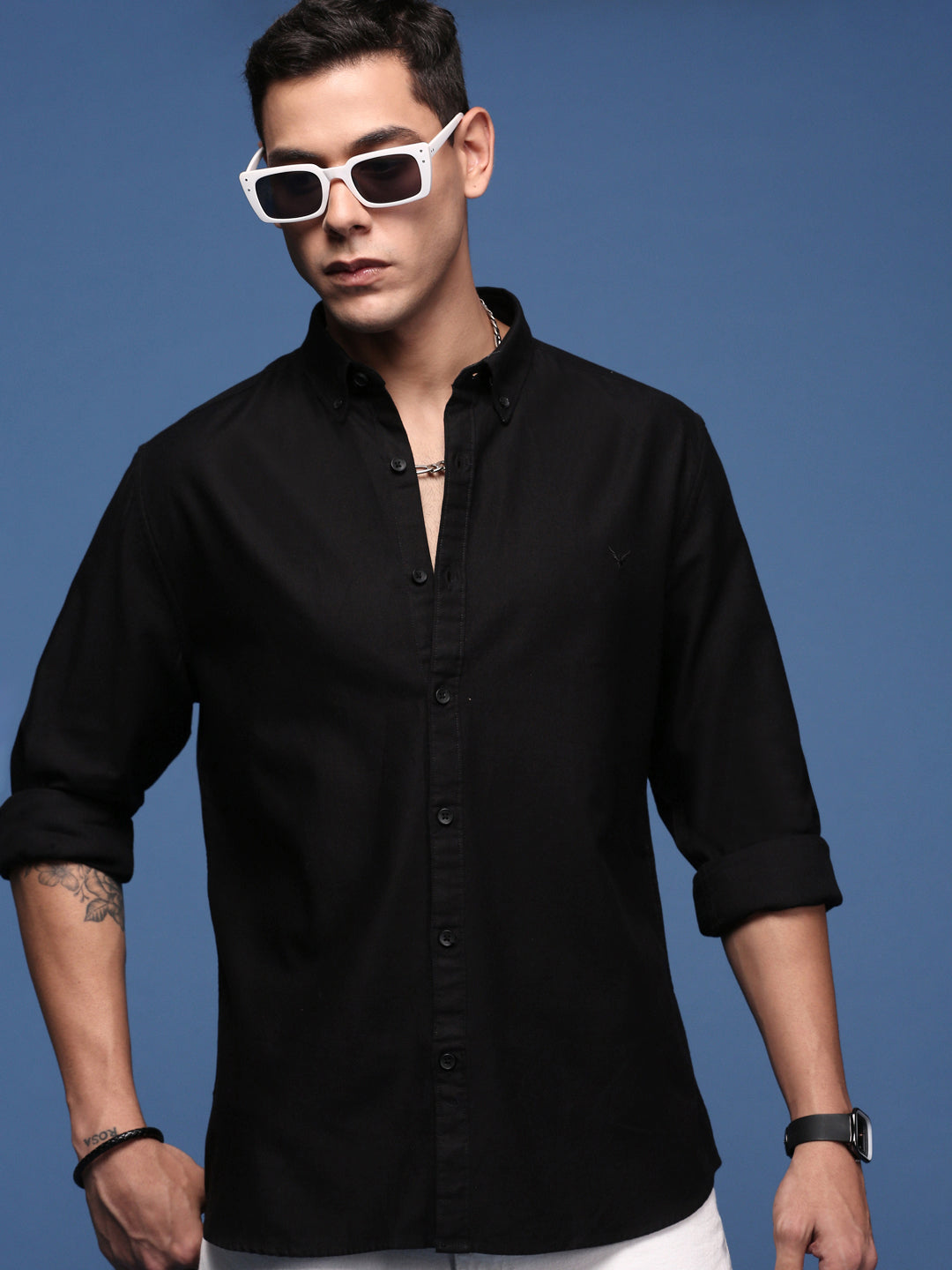 Men Solid Black Slim Fit Shirt