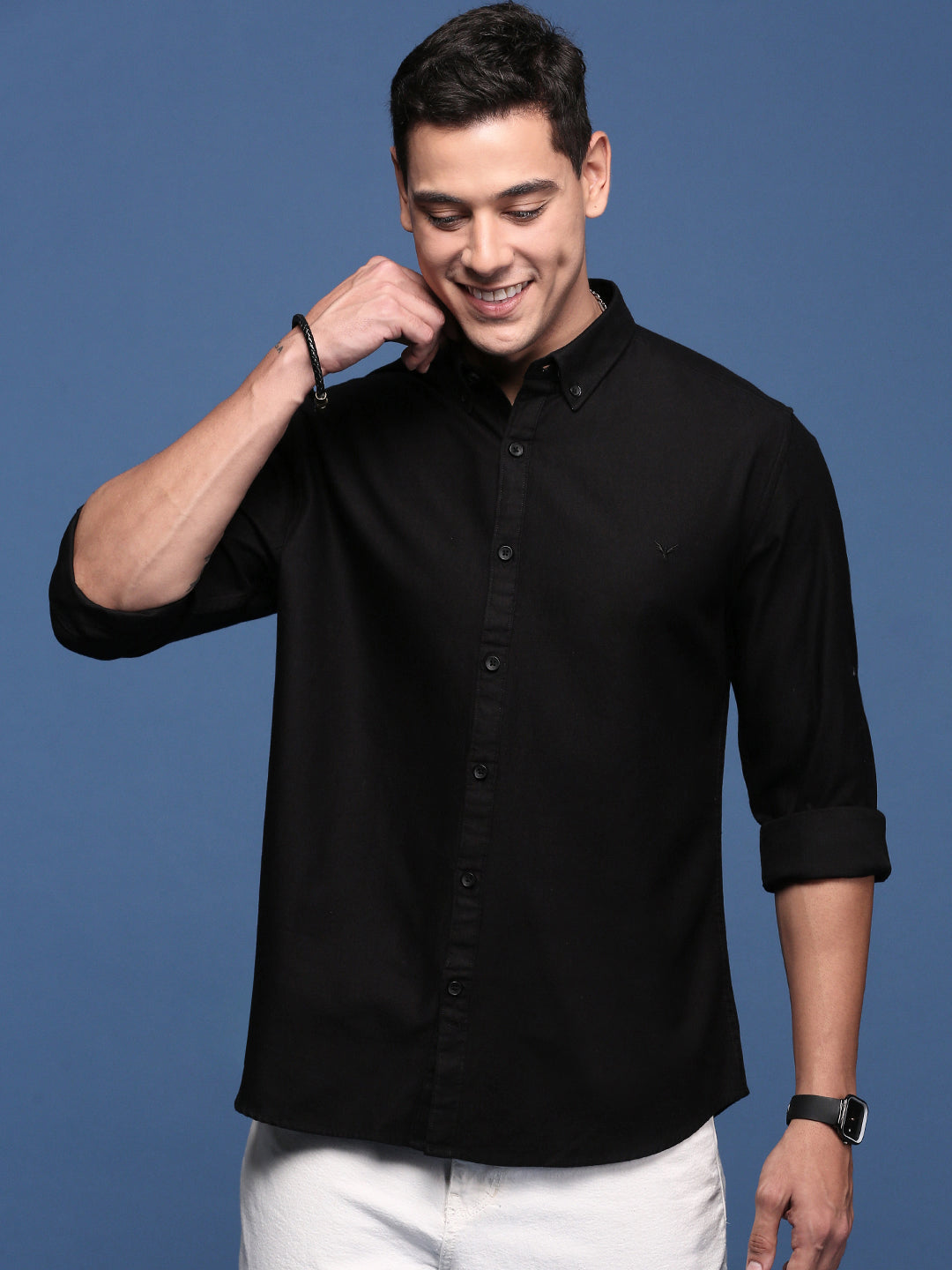 Men Solid Black Slim Fit Shirt