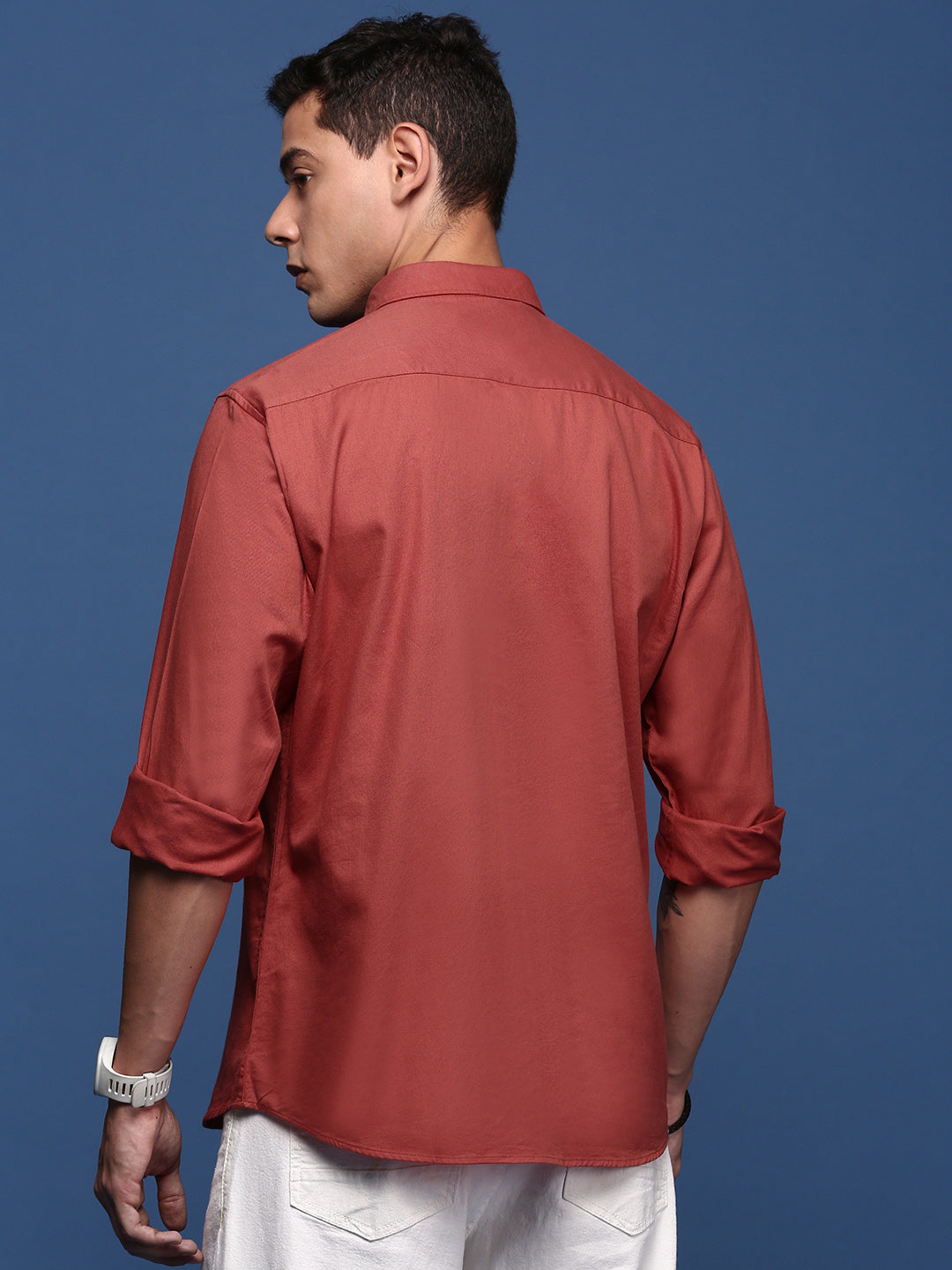 Men Solid Rust Slim Fit Shirt