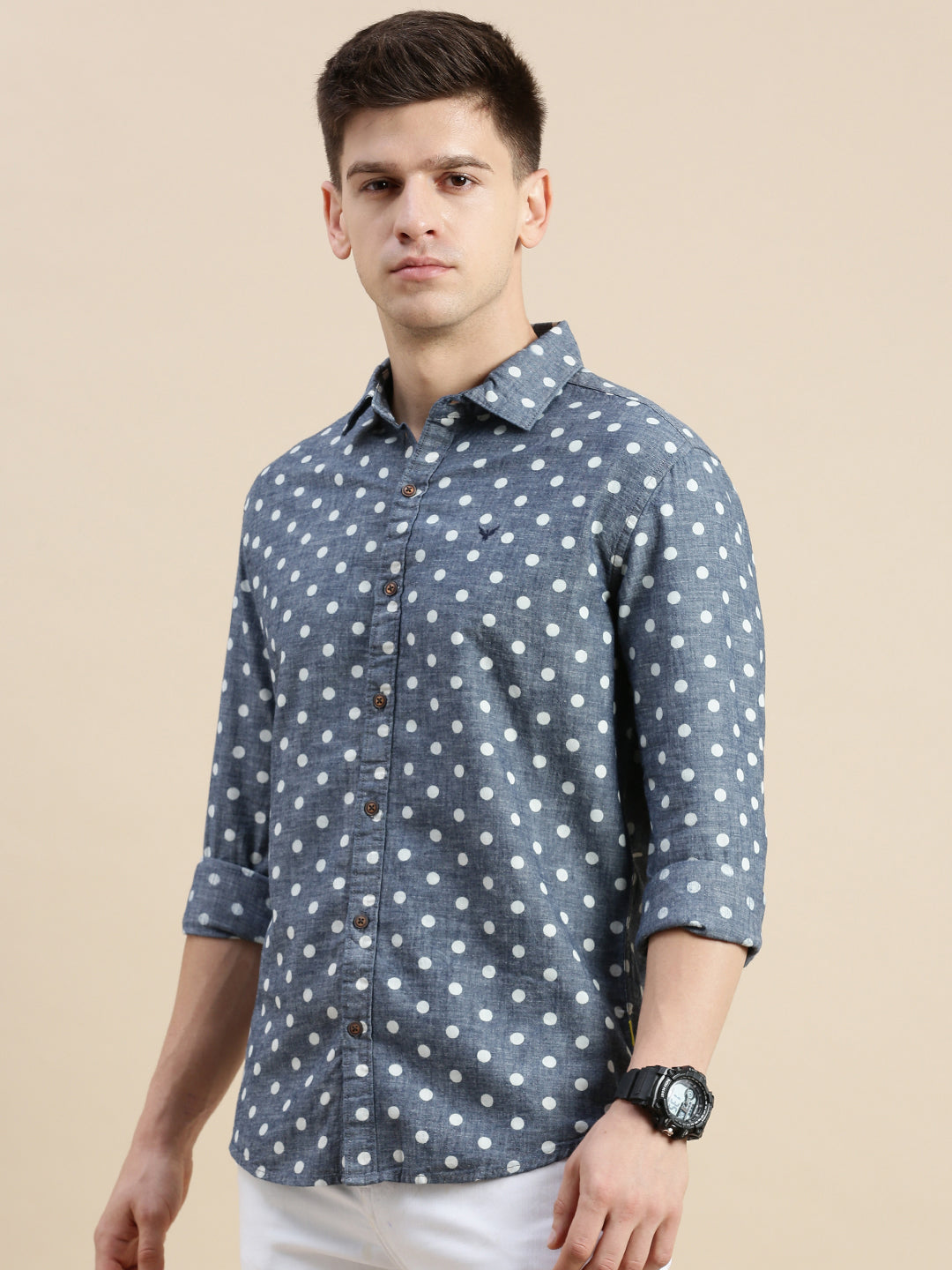 Men Spread Collar Printed Blue Shirt