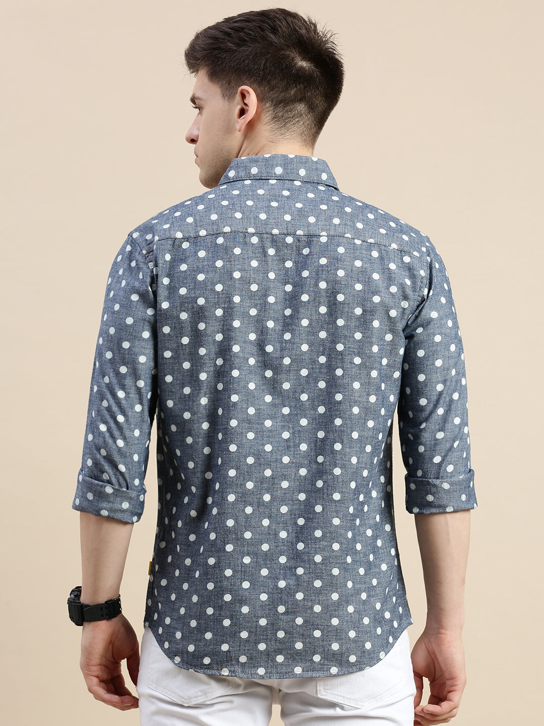 Men Spread Collar Printed Blue Shirt