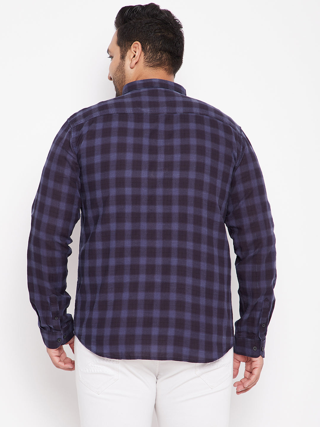 Men's Checked Navy Blue Shirt with Chest Pocket